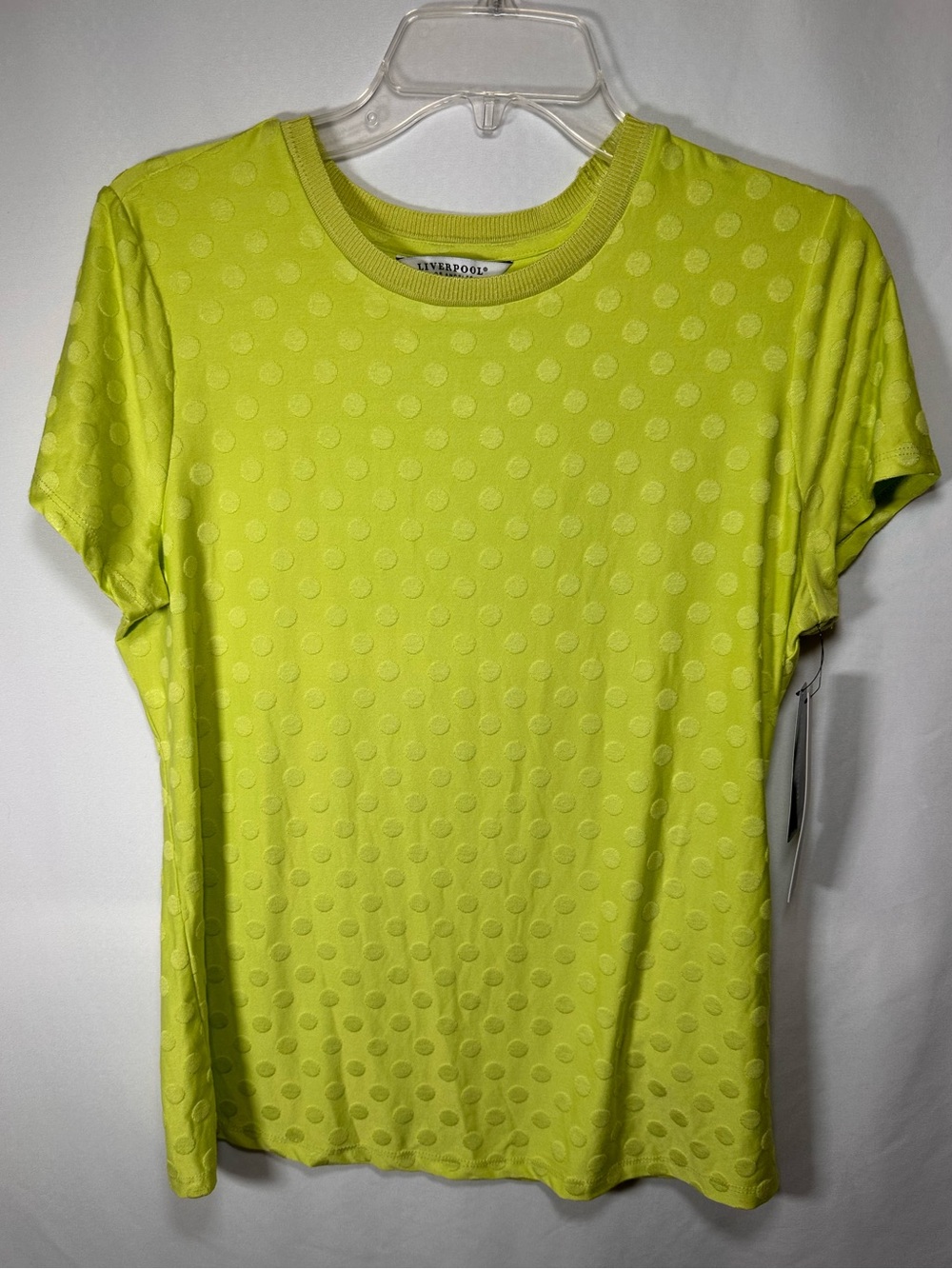 NWT Liverpool Slim Fit Crew Neck Polka Dot Knit Tee Limelight Green Size Medium